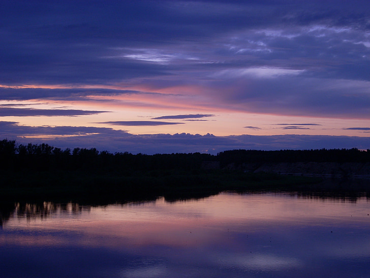 nature, water, sunset, pink sky, purple sky, reflection, horizon