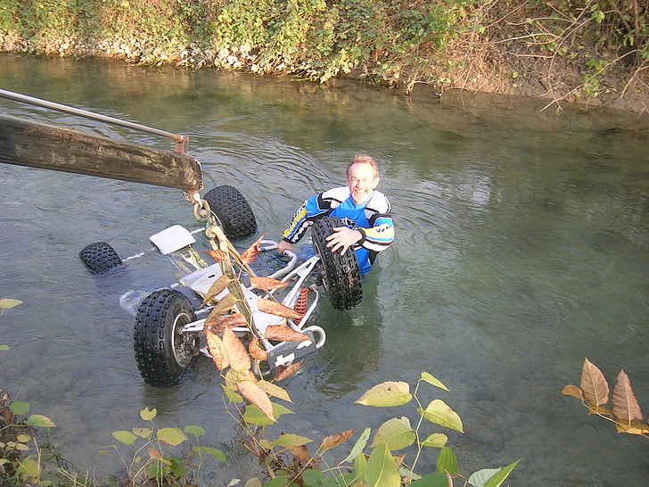 quad, yamaha, banshee, water, channel, accident, outdoors