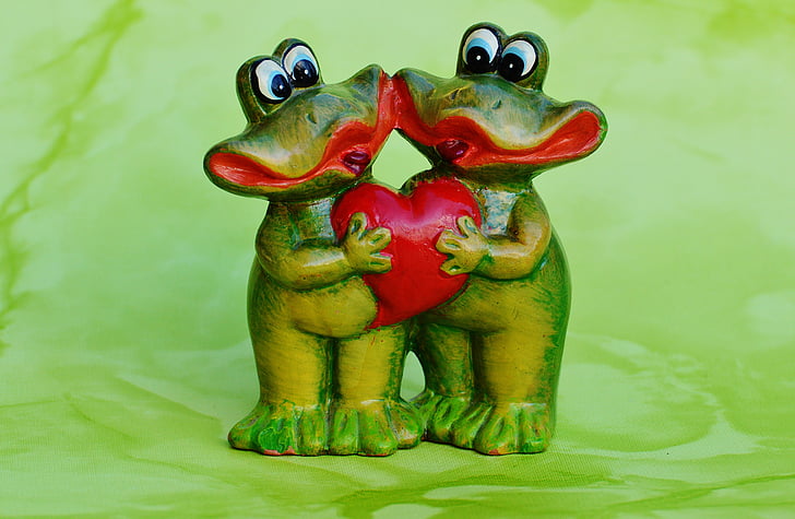 frogs, pair, funny, love, heart, frog, figure