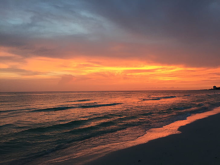 Florida, Siesta key, zachód słońca, Ocean, Plaża, wody, Wybrzeże