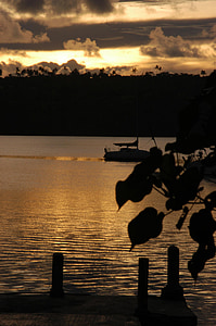 Tonga, søen, vand, refleksioner, Sky, skyer, Sunset