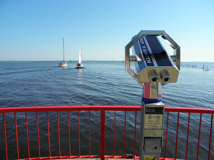 stettiner haff, lake, harbour mouth, telescope, observation deck, sailor
