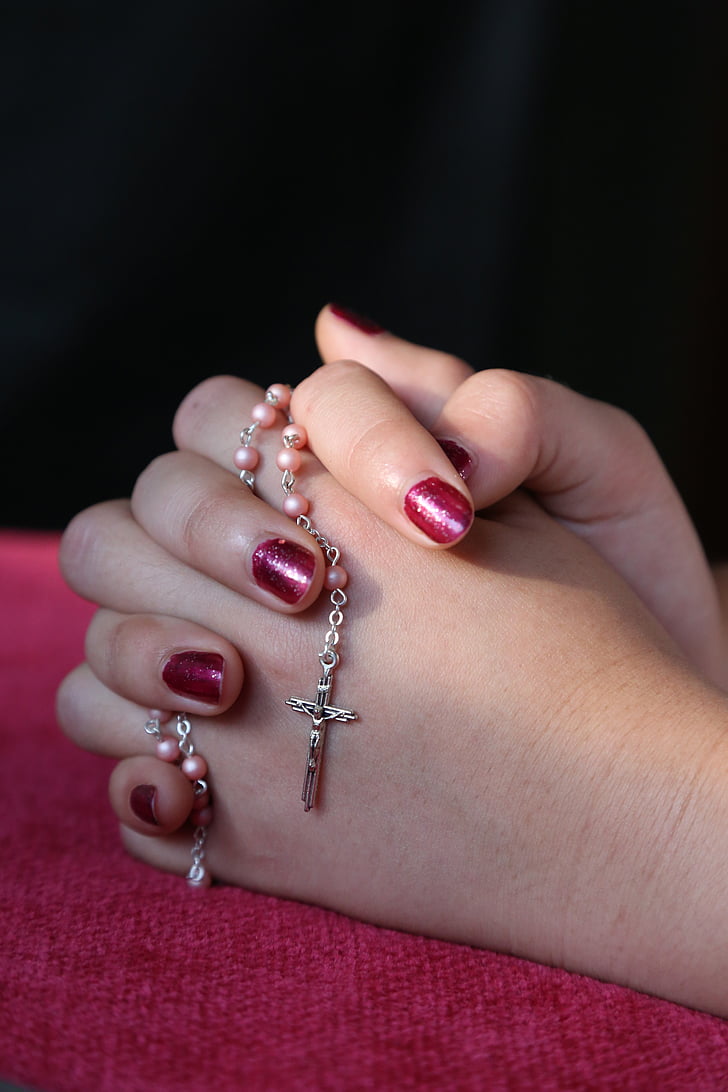 girl, lady, hand, rosary, pray, woman, female