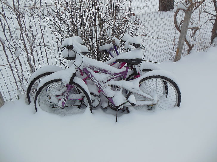 neve, bicicleta, Inverno, bicicleta, ciclo de, andar de bicicleta, ao ar livre