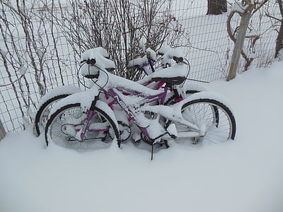 neige, vélo, hiver, vélo, cycle, aller à vélo, à l’extérieur