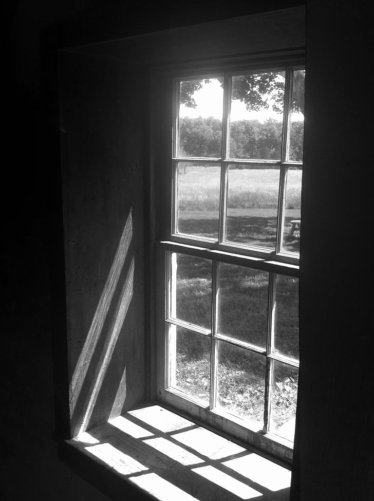czarno-białe, pomieszczeniu, cienie, okno, nie ma ludzi, Architektura