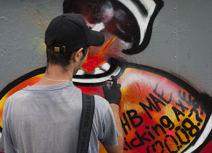 grafiti, zid, boja, slika, ulična umjetnost, čovjek, tip