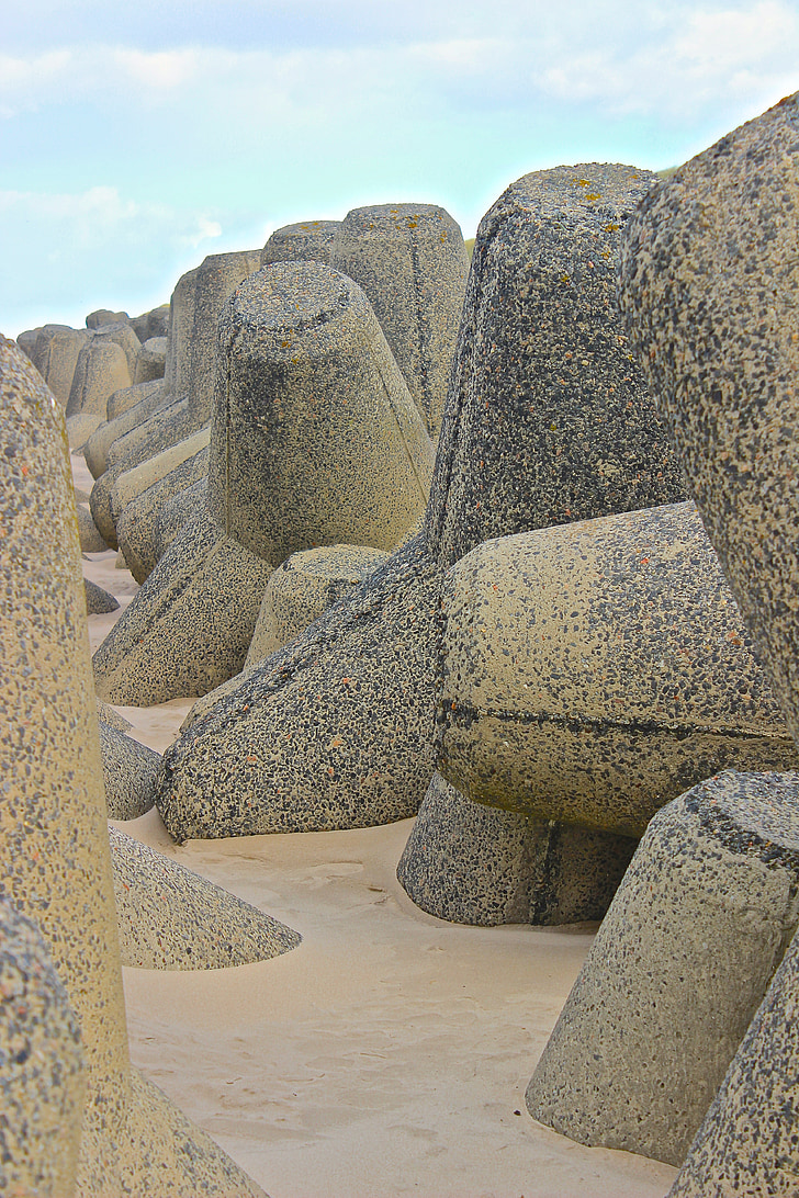 protección costera, Playa, Mar del norte, Sylt, arena, material de piedra, arquitectura