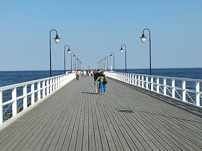 Strand, Pier, zu Fuß, Meer, Menschen