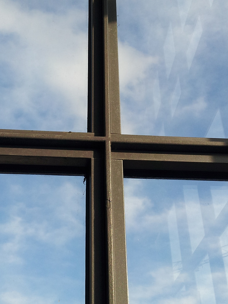 langas, Kryžiaus, Architektūra, senas langas, stiklo, dangus