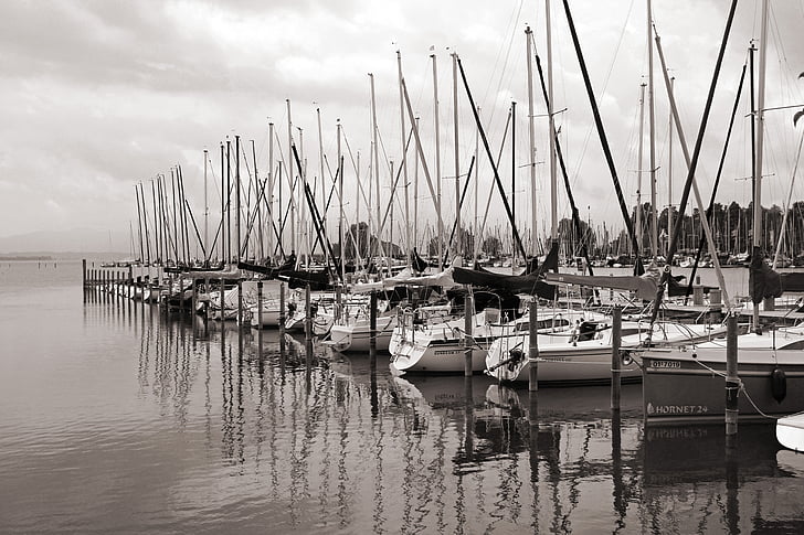 porta, Barche a vela, Barche, nero, bianco, mezzo di trasporto marittimo, Porto