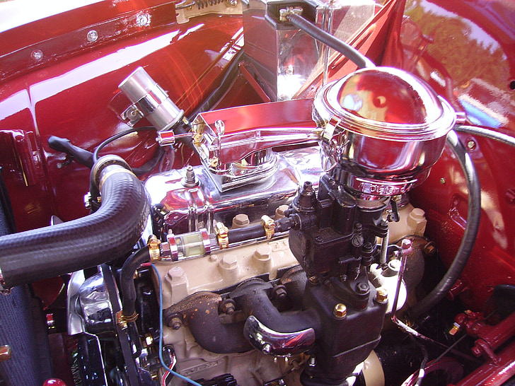 auto, motor, chrome, tuning, automobile, engine compartment, carburetor