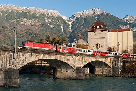 austria, mountains, river, water, bridge, buildings, architecture