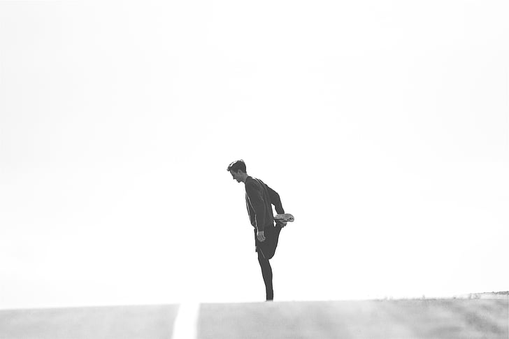 man, standing, road, clear, sky, daytime, runner