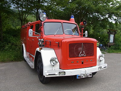 Automatycznie, Oldtimer, ogień, czerwony, Wóz strażacki