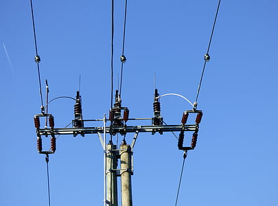 stâlp, energie electrică, înaltă tensiune, liniile electrice, cer albastru, fire, cabluri