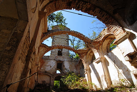 the ruins of the, church, devastation, shading, sky, arch, old ruin