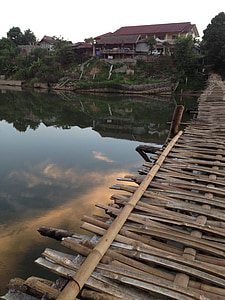laos, bridge, travel, asia, river, landscape, destination