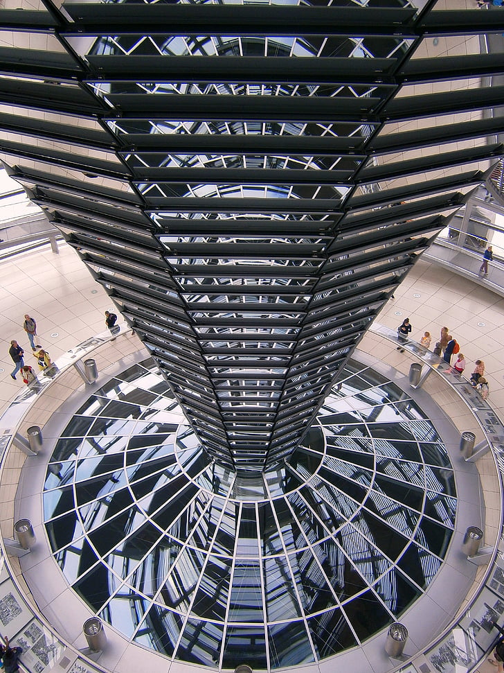 Berlīne, stikls, dome, arhitektūra, augsta leņķa skatu, futūristisks, būvētas struktūru