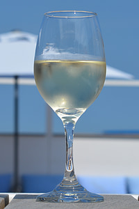 wijn, vakantie, glas, blauwe hemel, witte wijn, ontspanning, Geniet van