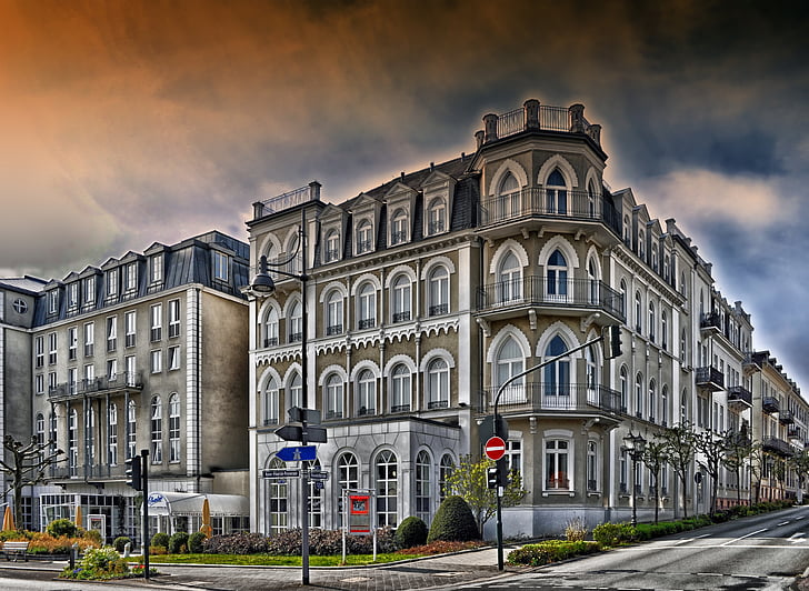 Bad Homburgin, Saksa, rakennukset, arkkitehtuuri, taivas, pilvet, HDR