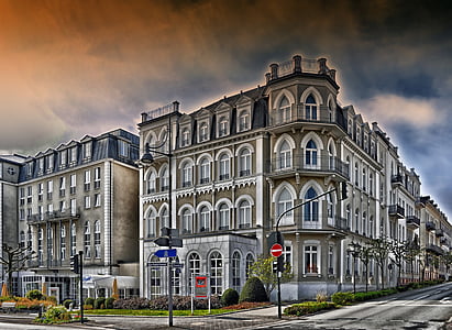 Bad homburg, Niemcy, budynki, Architektura, niebo, chmury, HDR