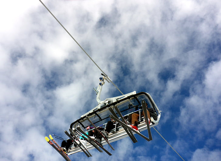 lift, skiing, chairlift, transport, upward, together, snow