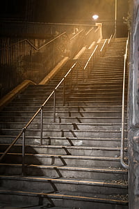 schodiště, tmavý, noční