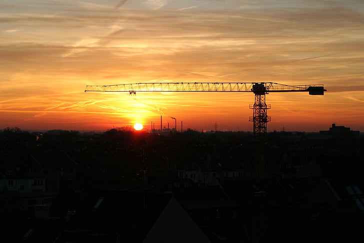 área de Ruhr, nascer do sol, planta industrial, Duisburg, Alemanha