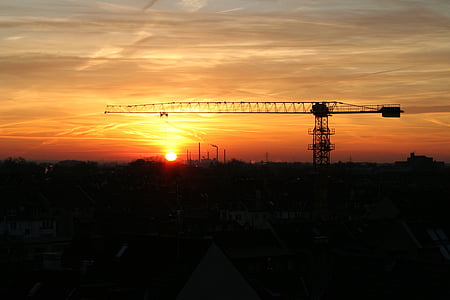 área de Ruhr, nascer do sol, planta industrial, Duisburg, Alemanha