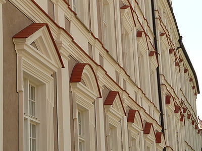 Page d’accueil, façade, fenêtre de, bâtiment, plaque de toit