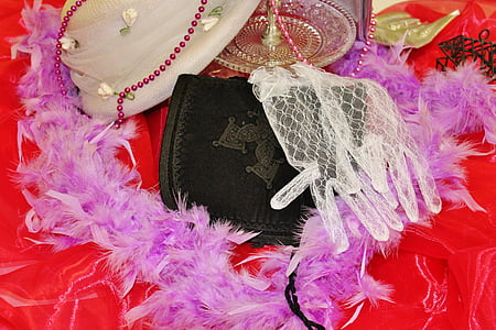 Karneval, panely, rukavice, červená, růžová, klobouk, dekorace na stůl