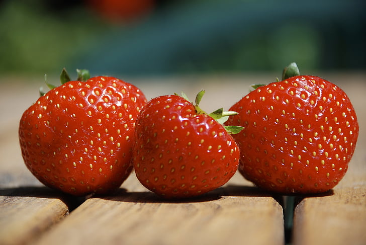 strawberry, summer, three, red, wooden, fresh, healthy
