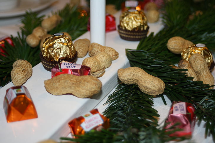 Christmas, arachides, décoration, houx, décoration de table, Déco