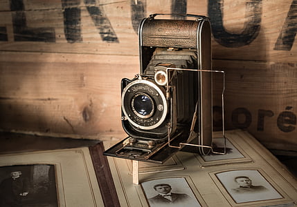 starožitnost, fotoaparát, klasické, čočka, nostalgie, zastaralé, album fotografií