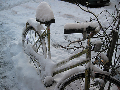 Bike, eingschneit, staré, sneh, zimné, za studena, biela