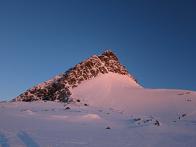 日の出, グロースグロックナー, 山, 雪, 自然, 冬, 山のピーク