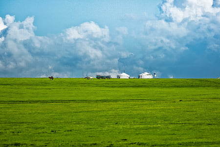 berbukit, gel, padang rumput, awan, Bayan audio bo, Mongolia, pertanian