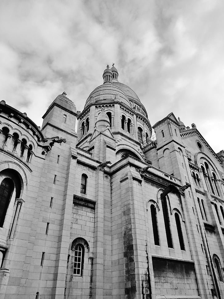 Basilica, Heliga hjärta, Paris, Montmartre, Frankrike, svart, vit