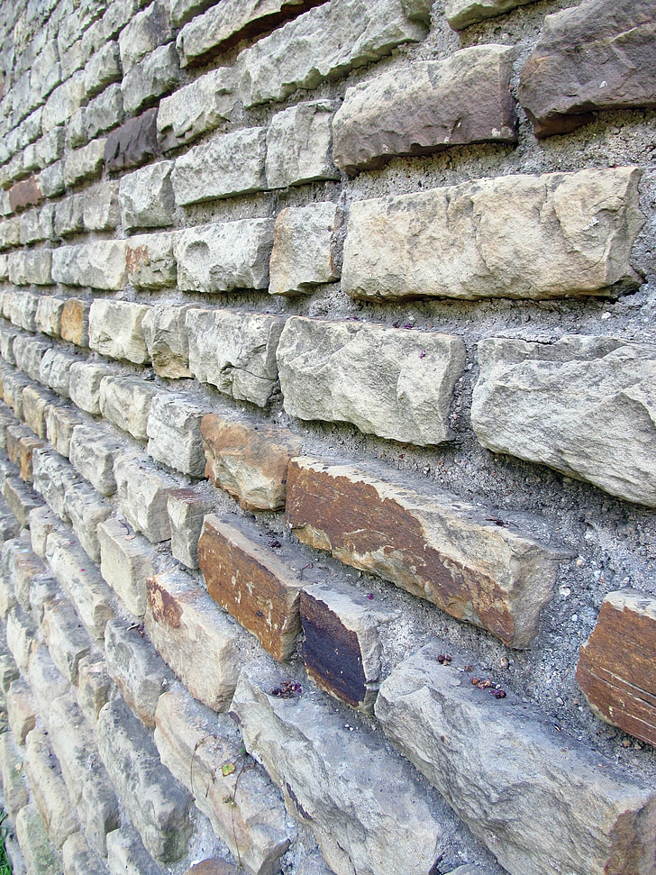 pared de ladrillo, ladrillos, patrón de, resistido, áspero, cemento, mortero
