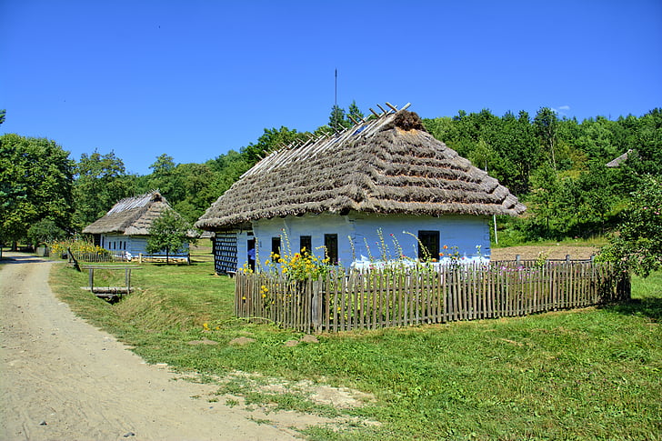 sanok, 오픈에 어 박물관, 시골 별장, 나무 공, 지붕은, 폴란드, 오래 된