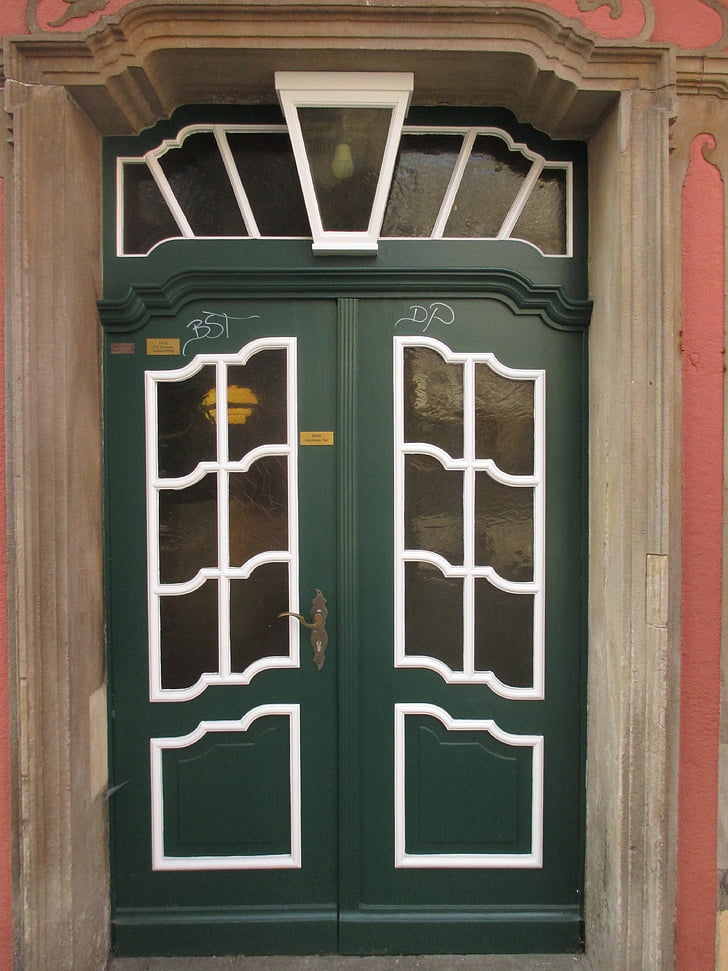 porta d'ingresso, porta, entrata della casa, vecchio, verde, storicamente, finestre della grata