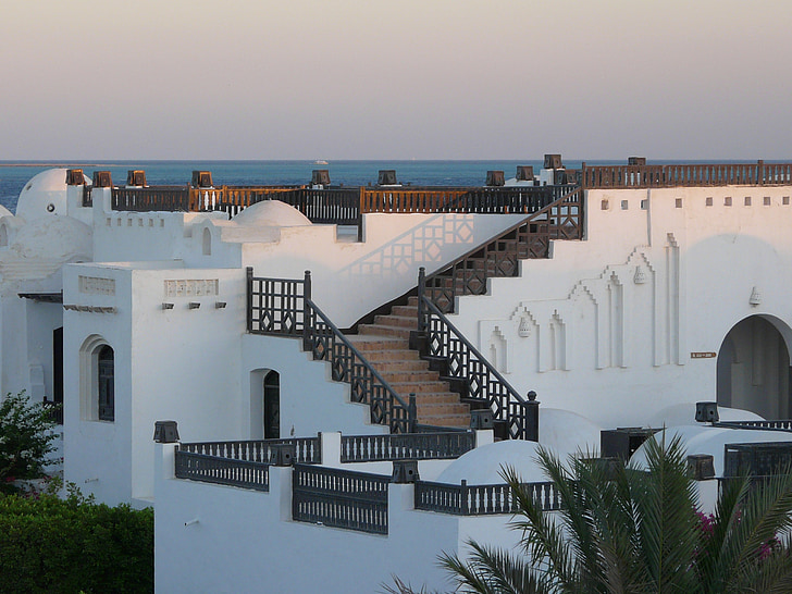 Hughada, Egypten, Hotel complex, solnedgång