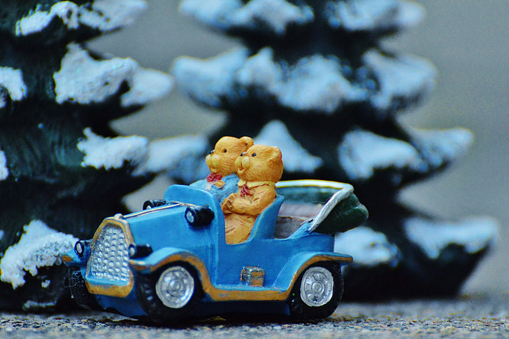 หมี, หมี, รถ, คู่, คริสมาสต์, หวาน, น่ารัก