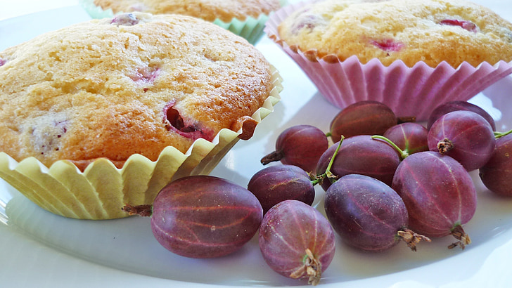 muffins, gooseberry, pink, bake, pastries, baked goods, small cakes