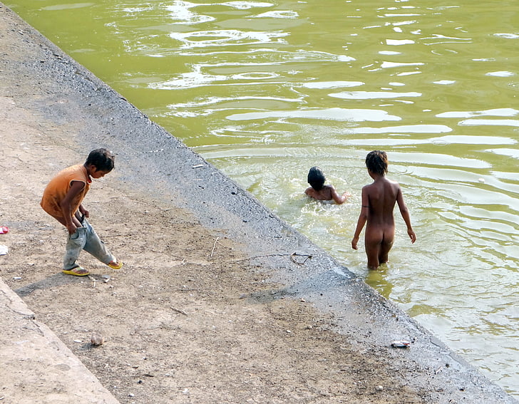 děti, plavání, voda, Indie