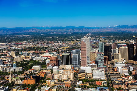 Denver, Colorado, planine, grad, urbane, linija horizonta, u centru grada