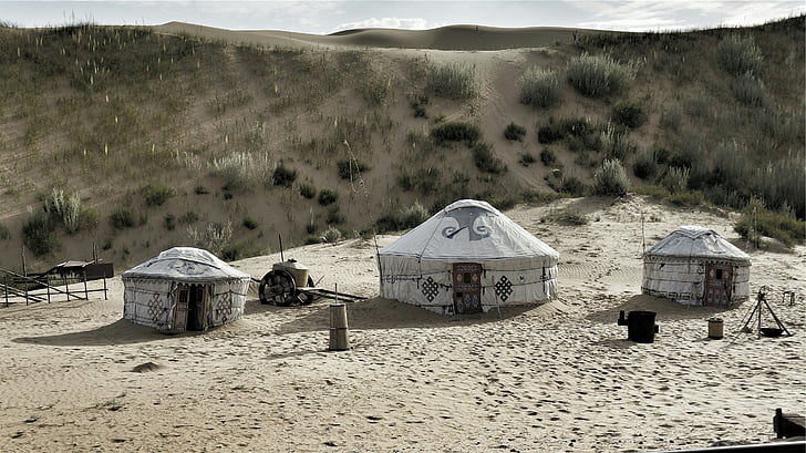 Wüste, Sand, Dünen, Hütten, Zelte, Beduinen