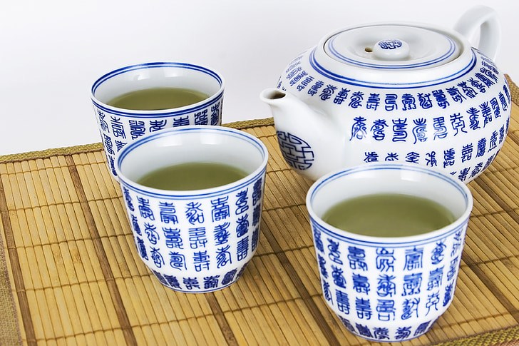 tradicional, verde, chá, fabricante de, vidros, asiáticos, saudável
