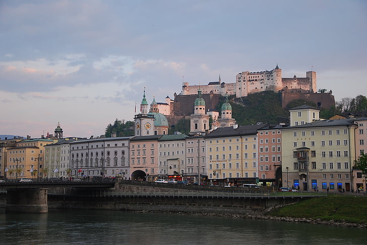 Salzburg, Castillo, calle, ciudad, Centro, Centro de la ciudad